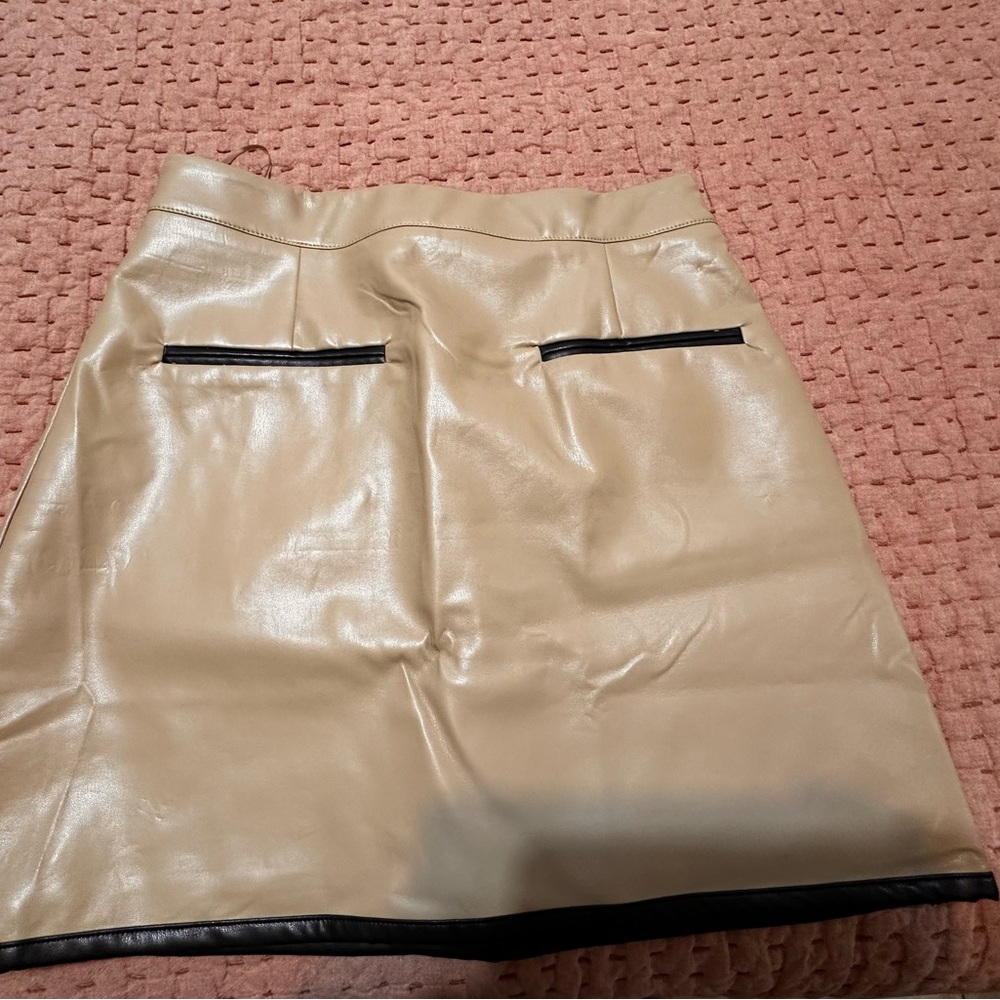 Love Beige Leather Mini Skirt with Black Trim